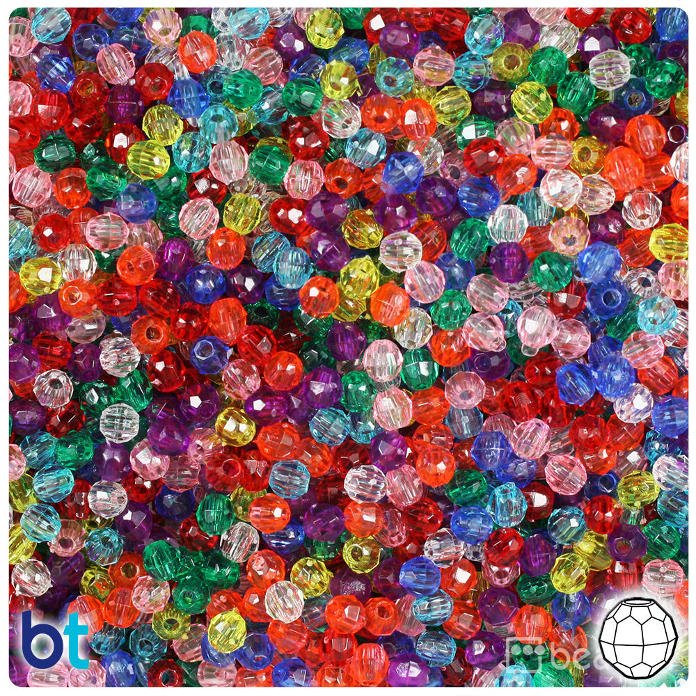 200pc Faceted Plastic Transparent Beads Round 4mm Multi Mix  Beads