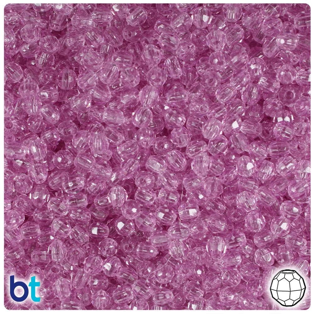Light Fuchsia Transparent 4mm Faceted Round Plastic Beads (1350pcs)