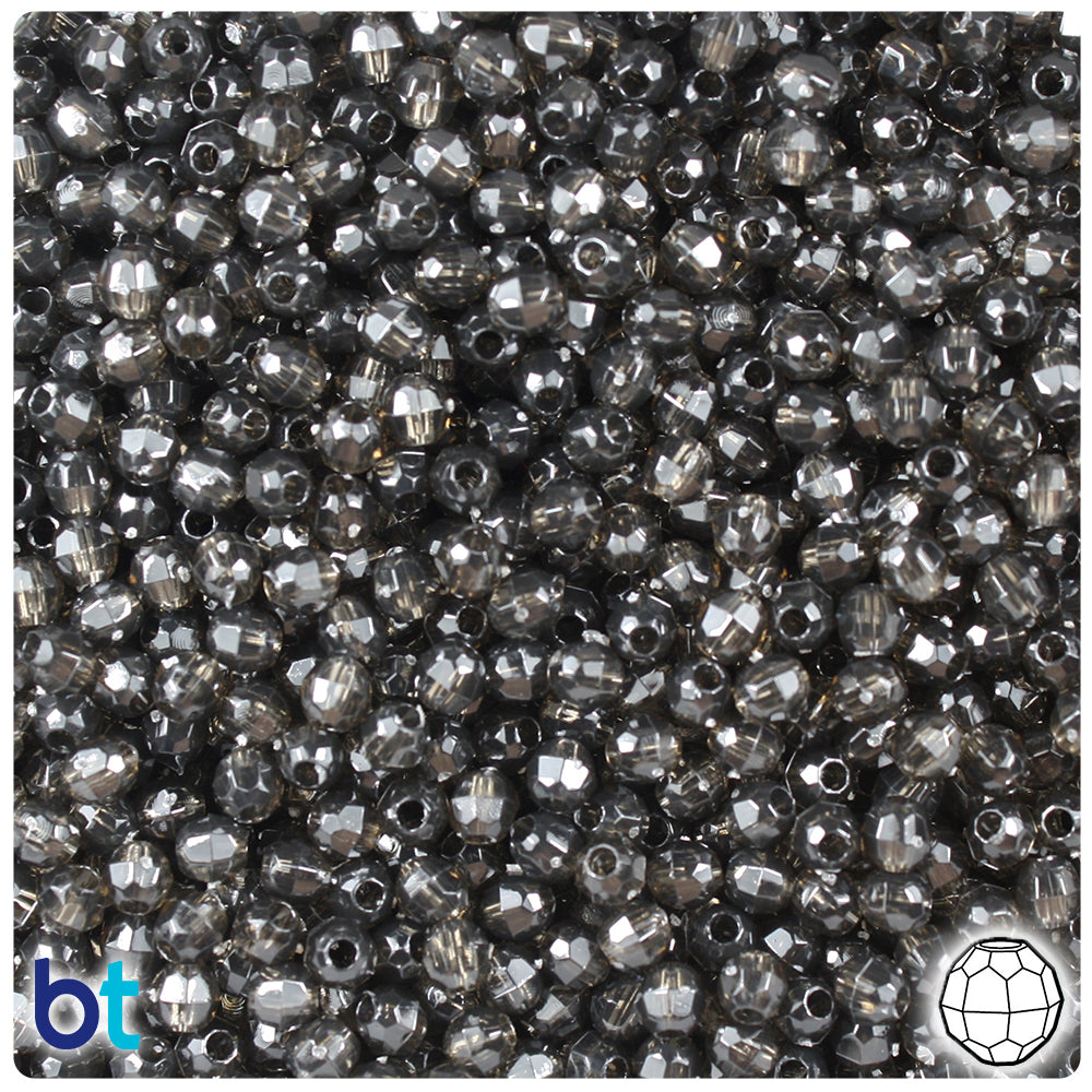 Jet Transparent 4mm Faceted Round Plastic Beads (1350pcs)