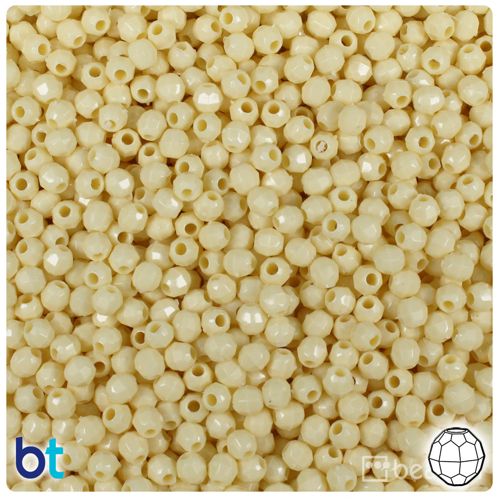 Ivory Opaque 4mm Faceted Round Plastic Beads (1350pcs)