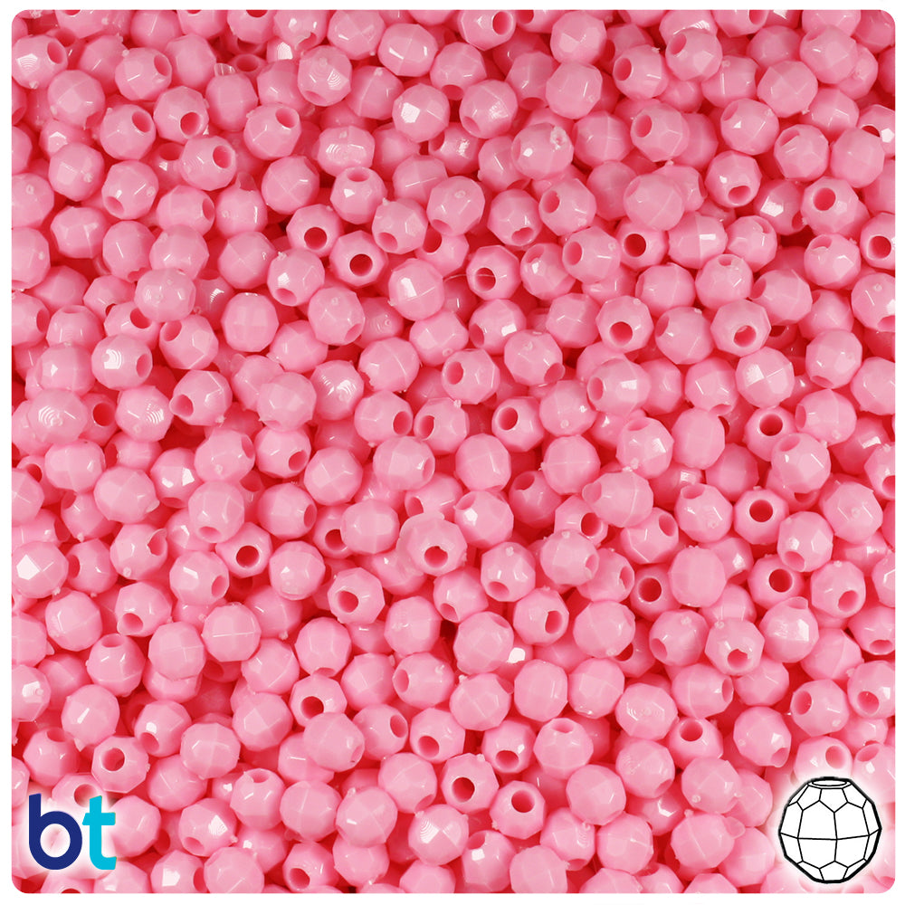 Baby Pink Opaque 4mm Faceted Round Plastic Beads (1350pcs)