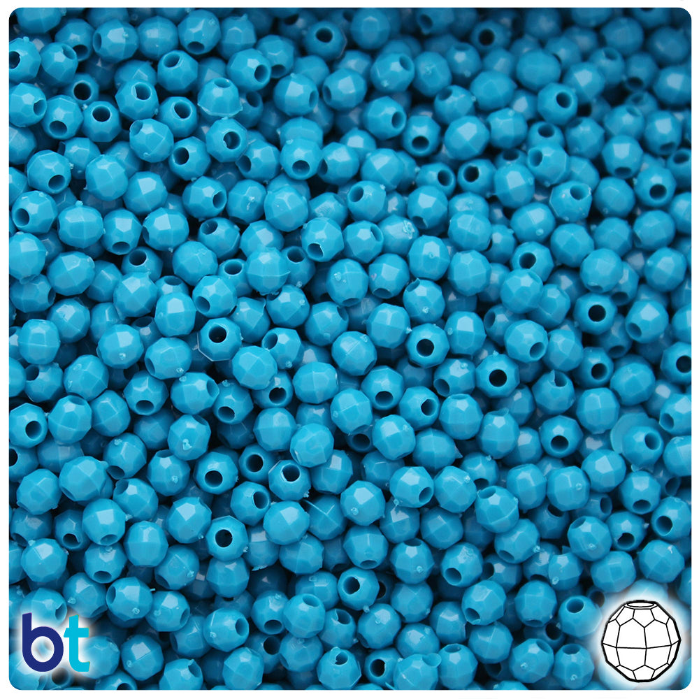 Dark Turquoise Opaque 4mm Faceted Round Plastic Beads (1350pcs)