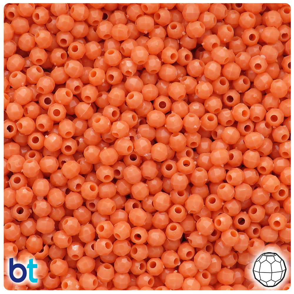Coral Opaque 4mm Faceted Round Plastic Beads (1350pcs)
