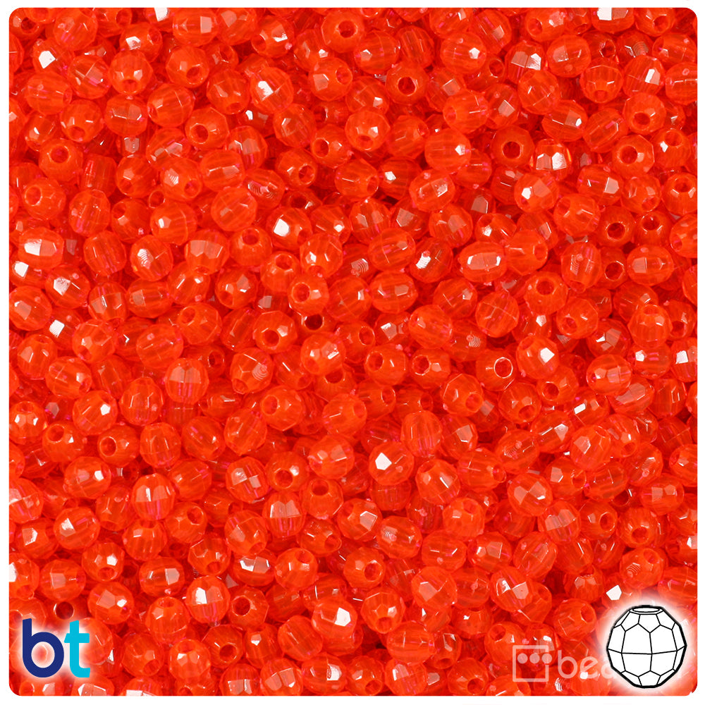 Fire Red Transparent 4mm Faceted Round Plastic Beads (1350pcs)