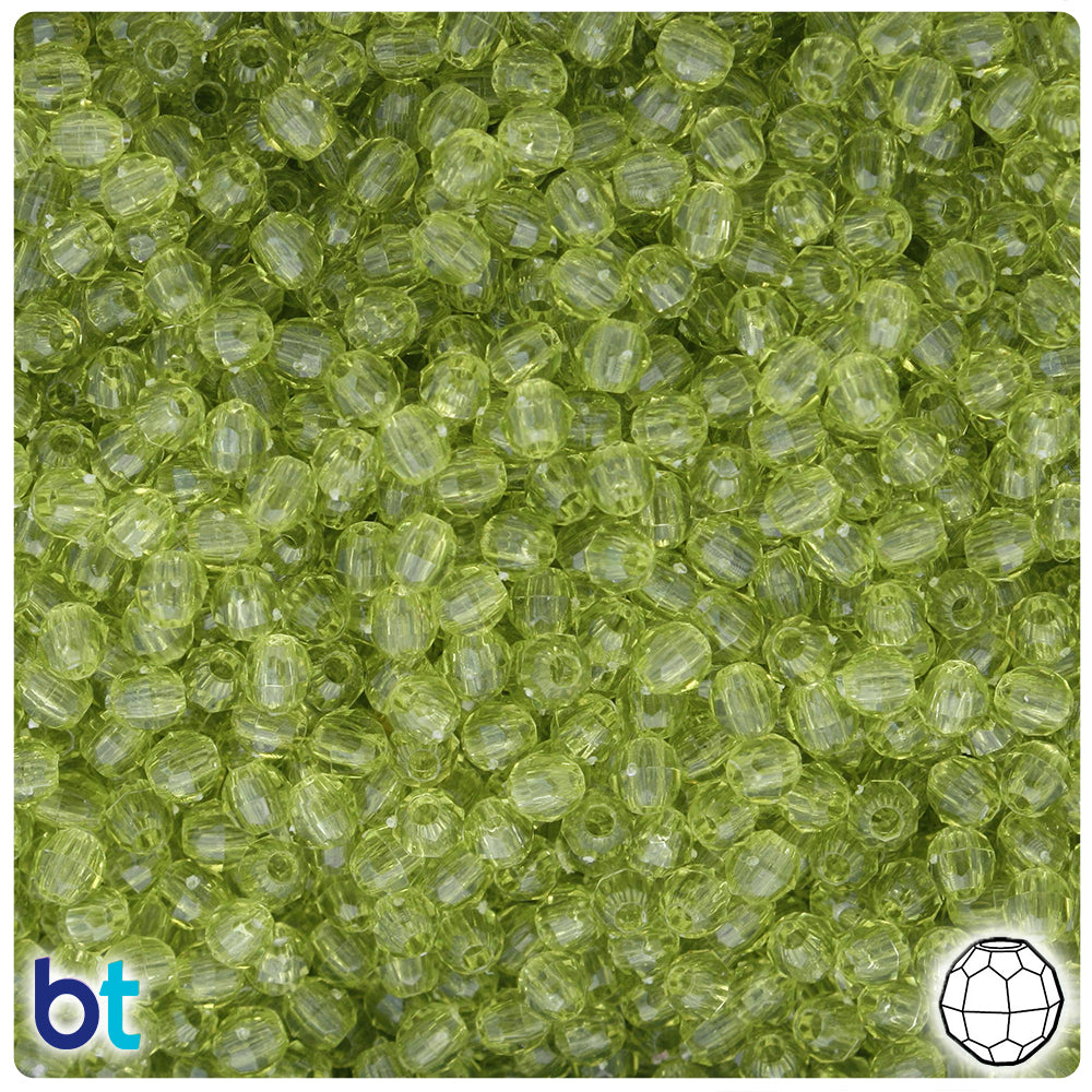 Light Avocado Transparent 4mm Faceted Round Plastic Beads (1350pcs)