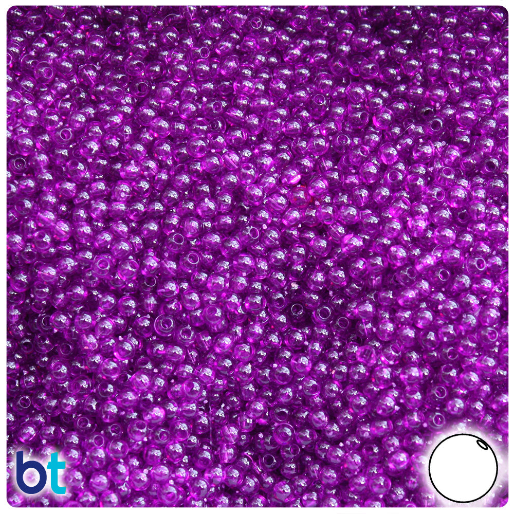 Dark Amethyst Transparent 3mm Round Plastic Beads (28g)