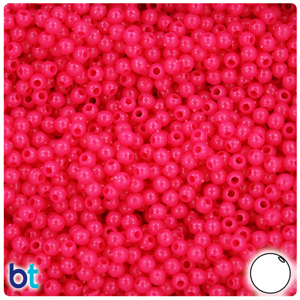 Magenta Neon Bright 4mm Round Plastic Beads (1000pcs)