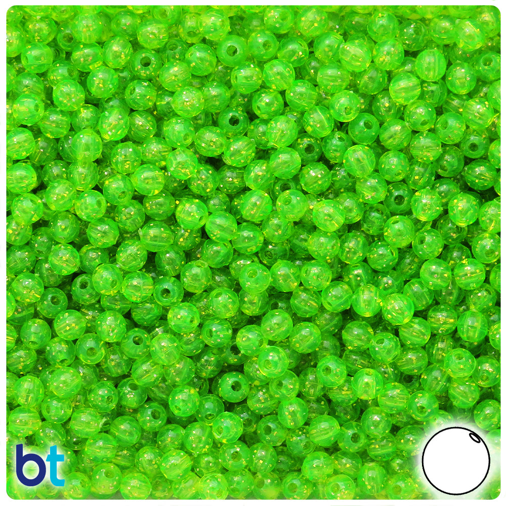Lime Roe Gold Sparkle 5mm Round Plastic Beads (700pcs)