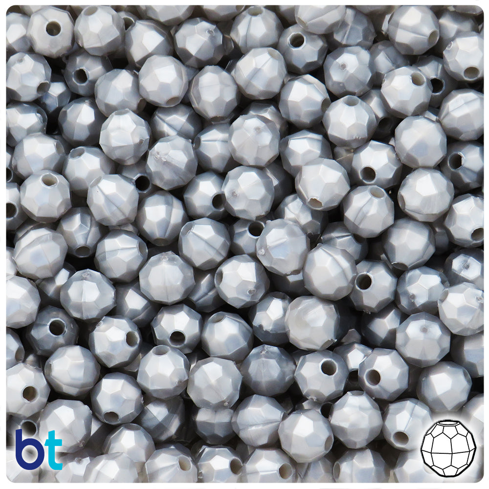 Medium Silver Pearl 8mm Faceted Round Plastic Beads (450pcs)