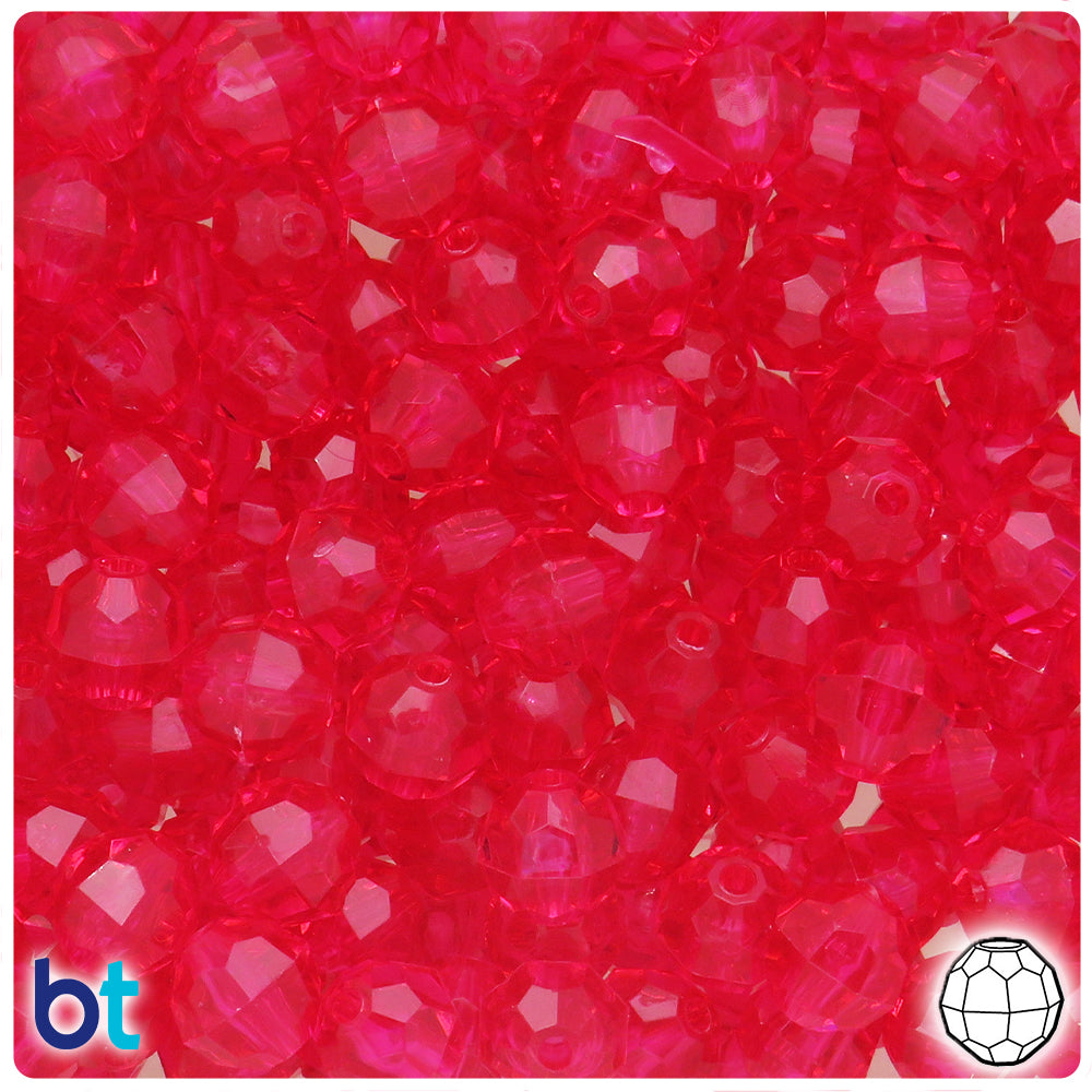 Cerise Transparent 10mm Faceted Round Plastic Beads (225pcs)