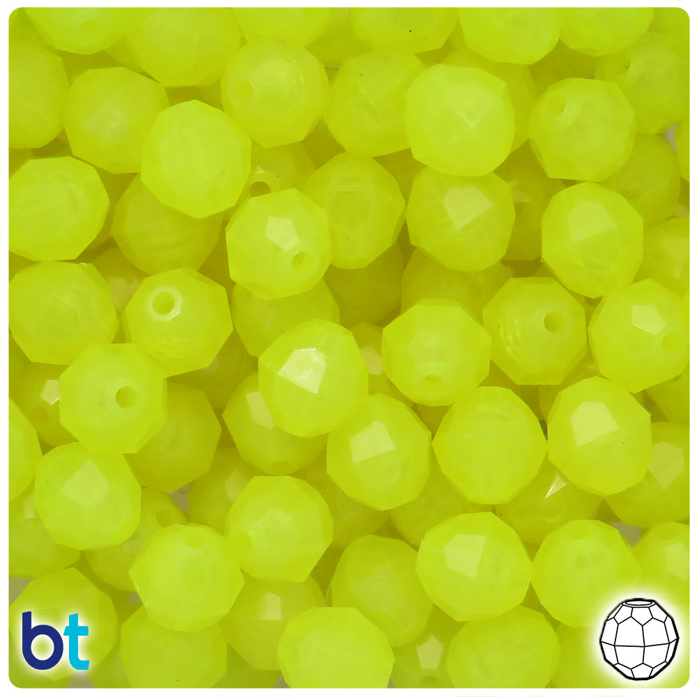 Yellow Glow 12mm Faceted Round Plastic Beads (180pcs)