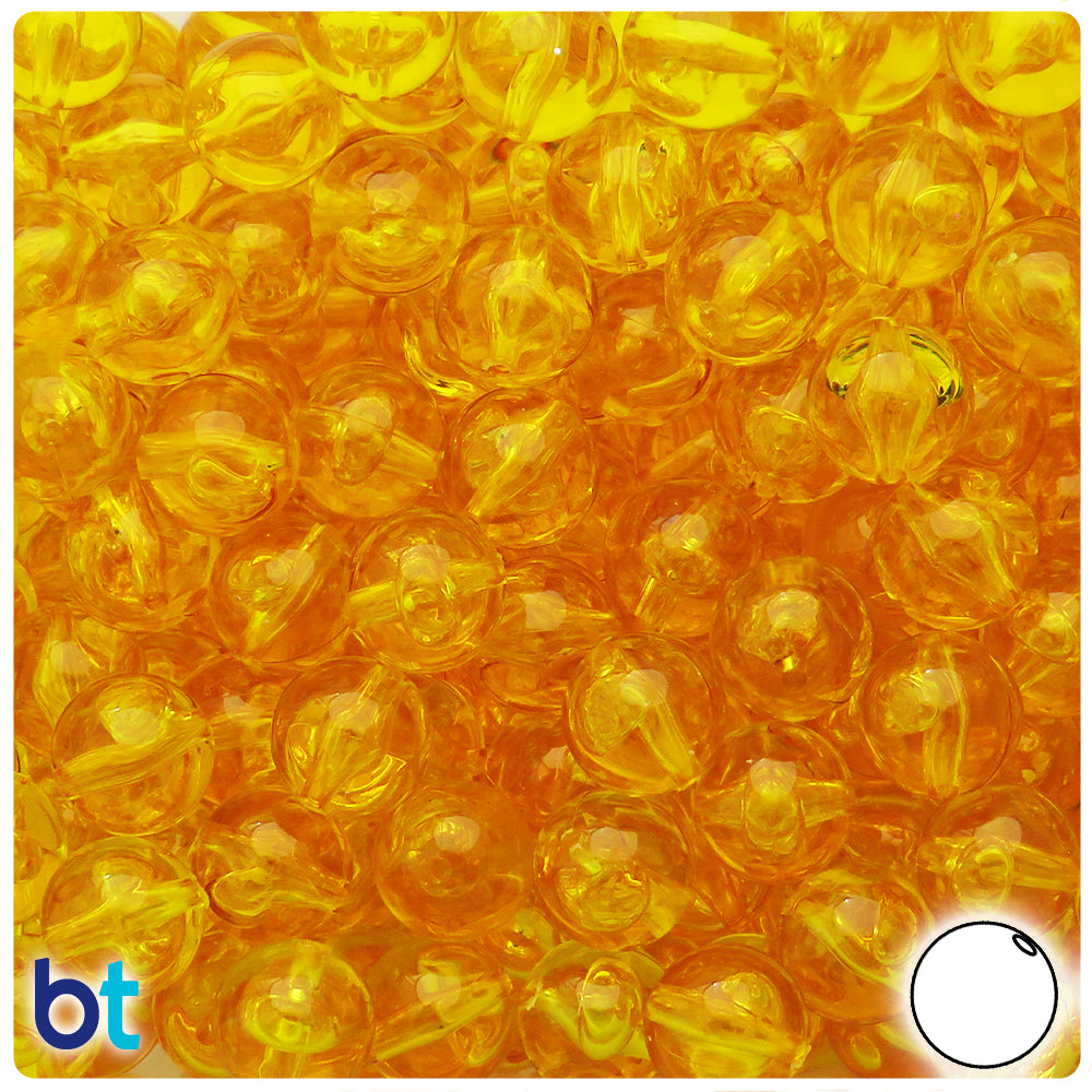 Dark Yellow Transparent 12mm Round Plastic Beads (60pcs)