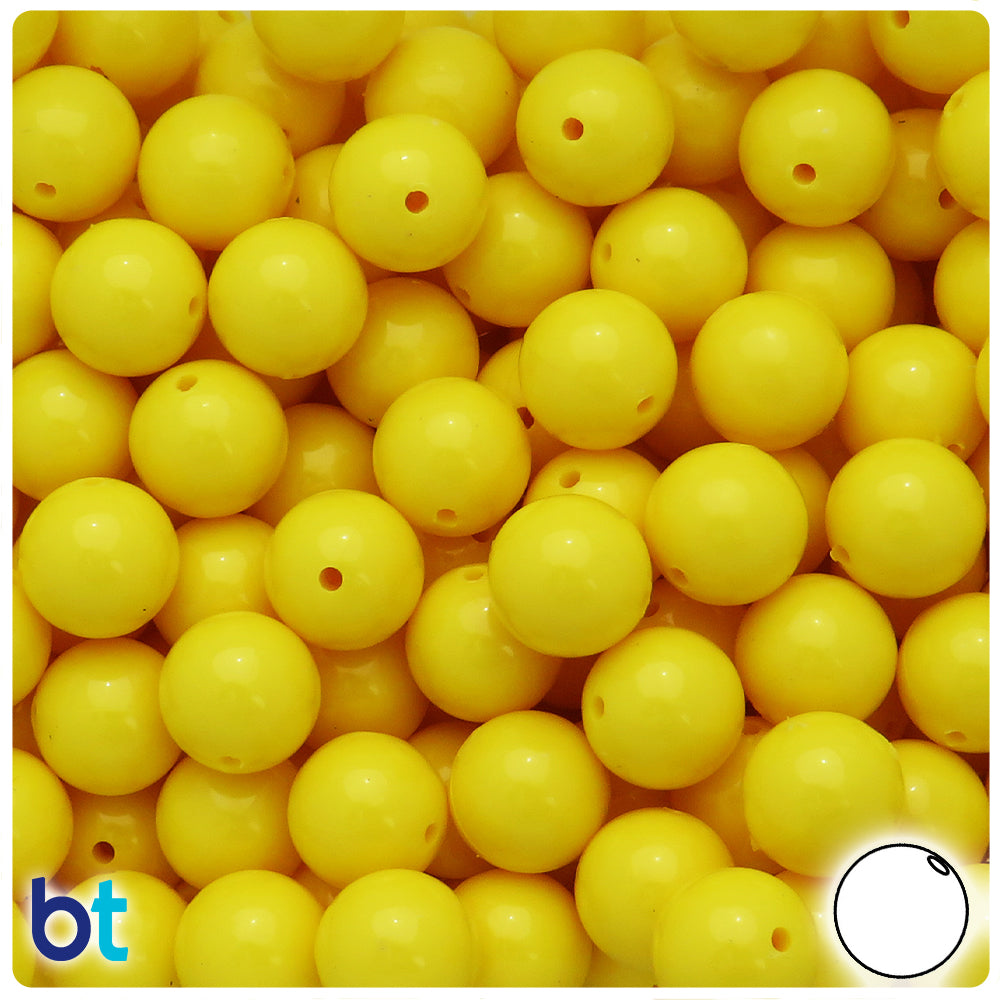 Yellow Opaque 12mm Round Plastic Beads (60pcs)