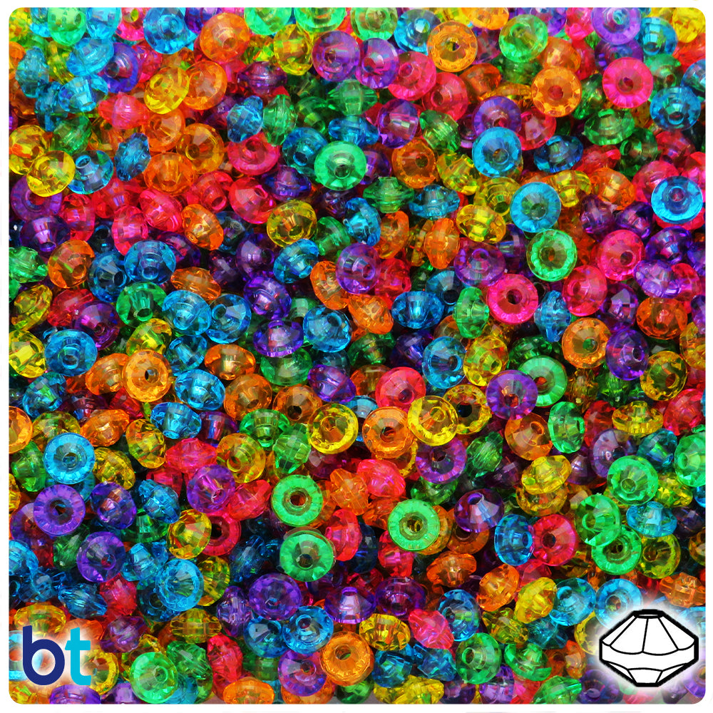 Vibrant Transparent Mix 6mm Faceted Rondelle Plastic Beads (1350pcs)