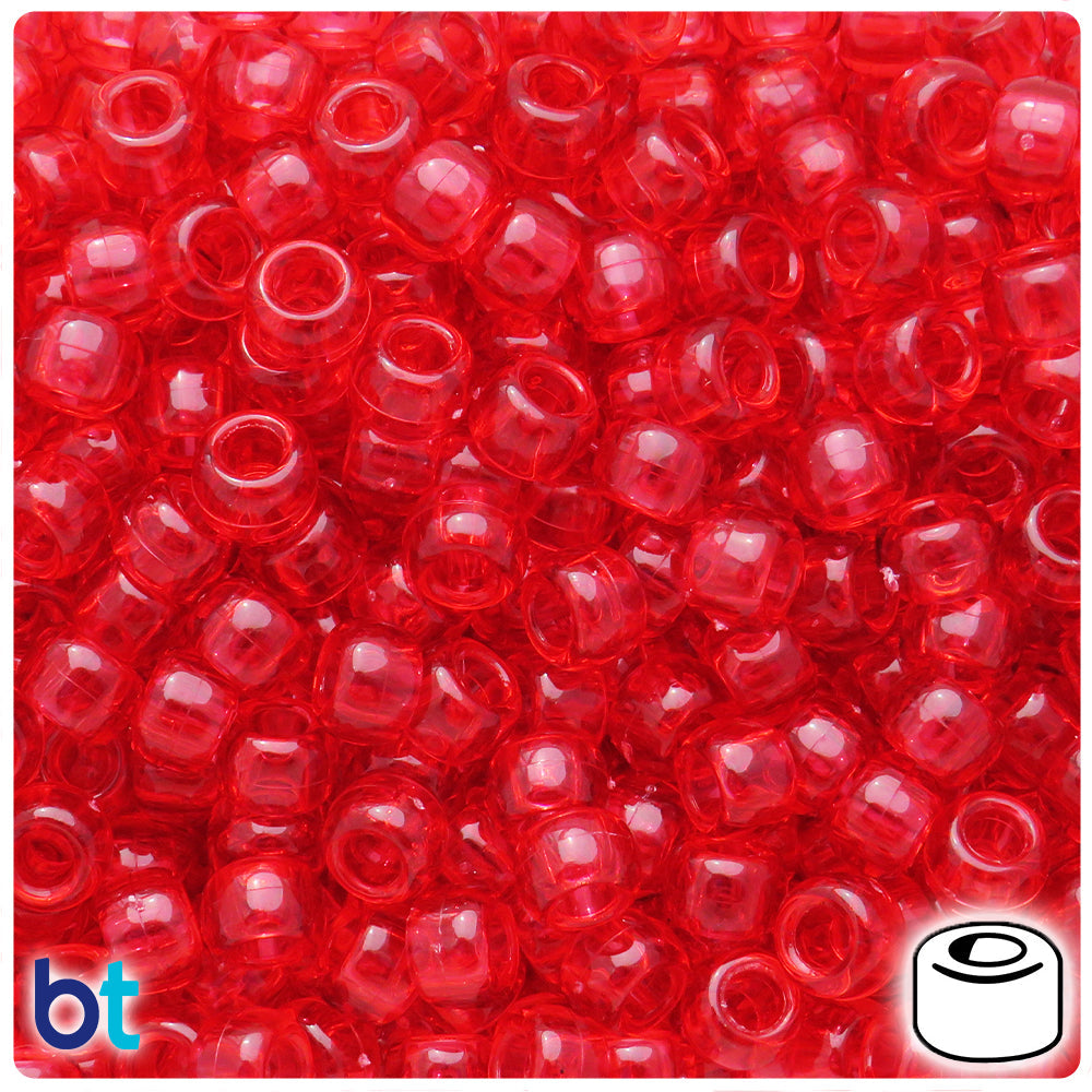 Autumn Red Transparent 9mm Barrel Pony Beads (100pcs)