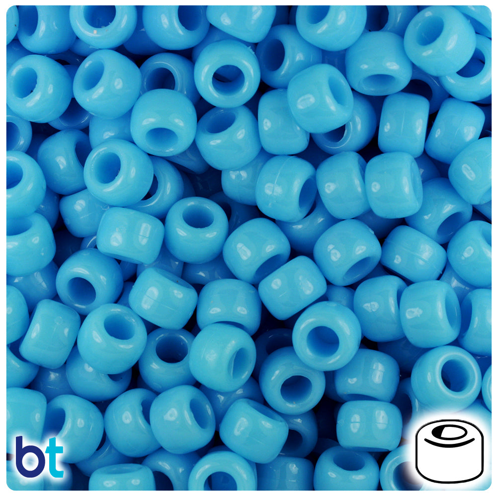 Baby Blue Opaque 9mm Barrel Pony Beads (100pcs)