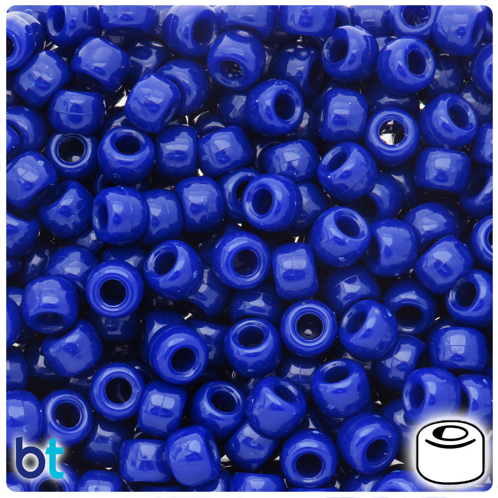 Royal Blue Opaque 9mm Barrel Pony Beads (100pcs)