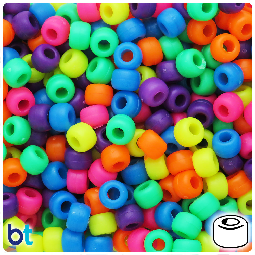 Neon Matte Mix 9mm Barrel Pony Beads (100pcs)