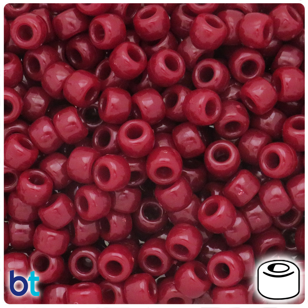 Burgundy Opaque 9mm Barrel Pony Beads (100pcs)