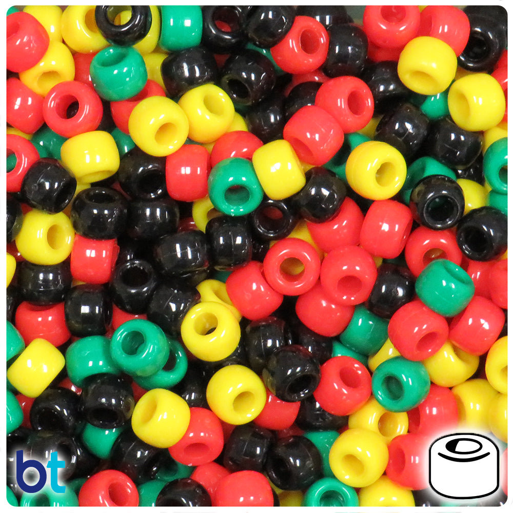 Rasta Opaque Mix 9mm Barrel Pony Beads (500pcs)