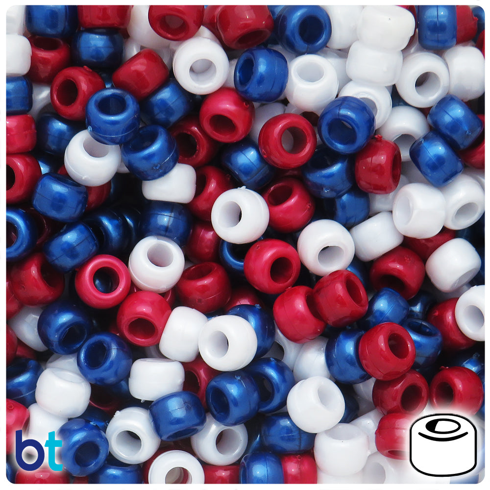 Patriotic Pearl Mix 9mm Barrel Pony Beads (500pcs)