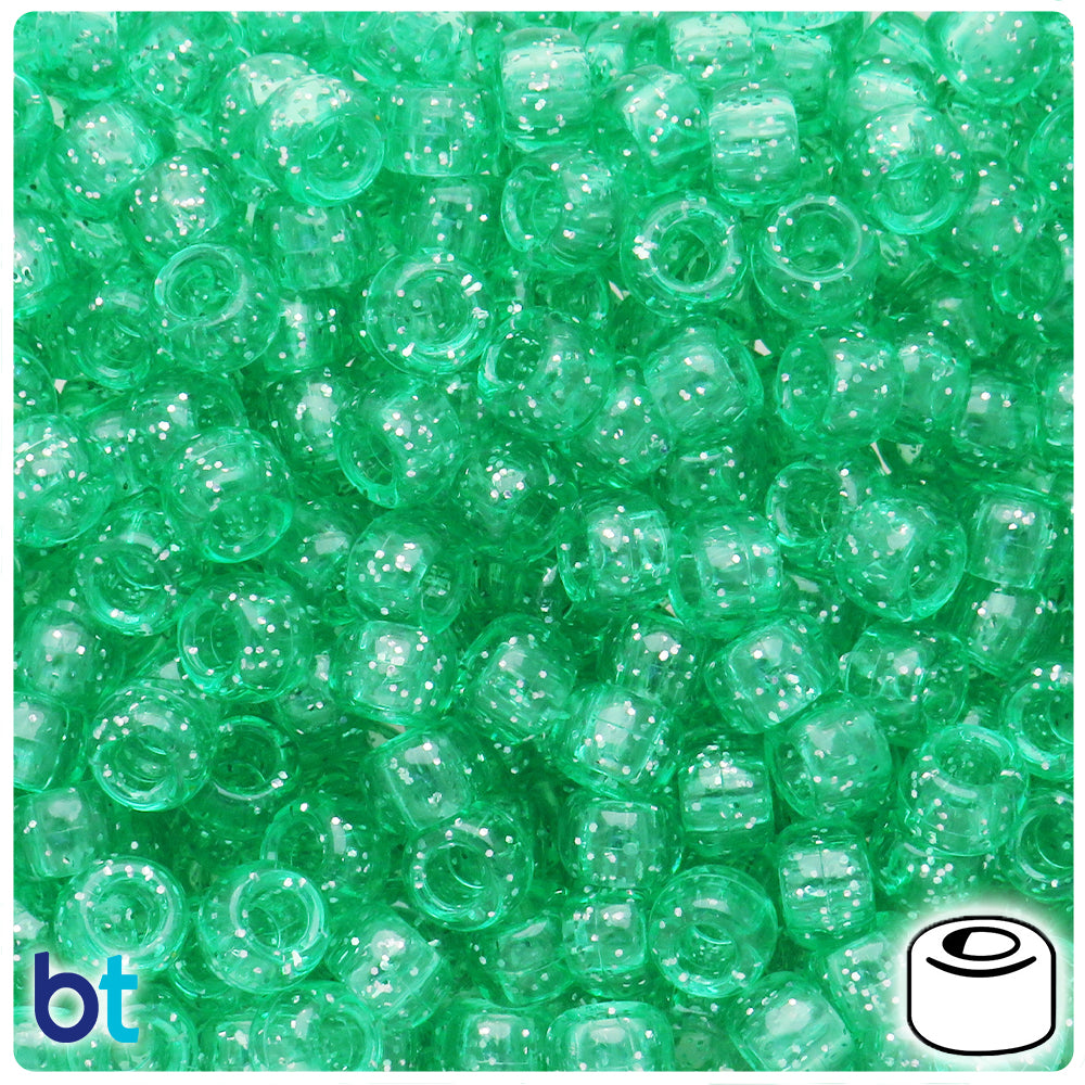 Peridot Sparkle 9mm Barrel Pony Beads (100pcs)