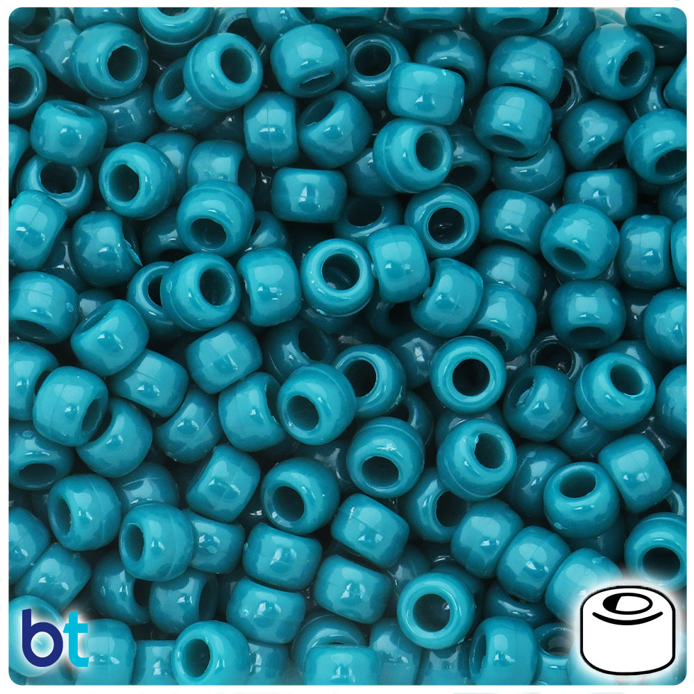 Dark Teal Opaque 9mm Barrel Pony Beads (100pcs)
