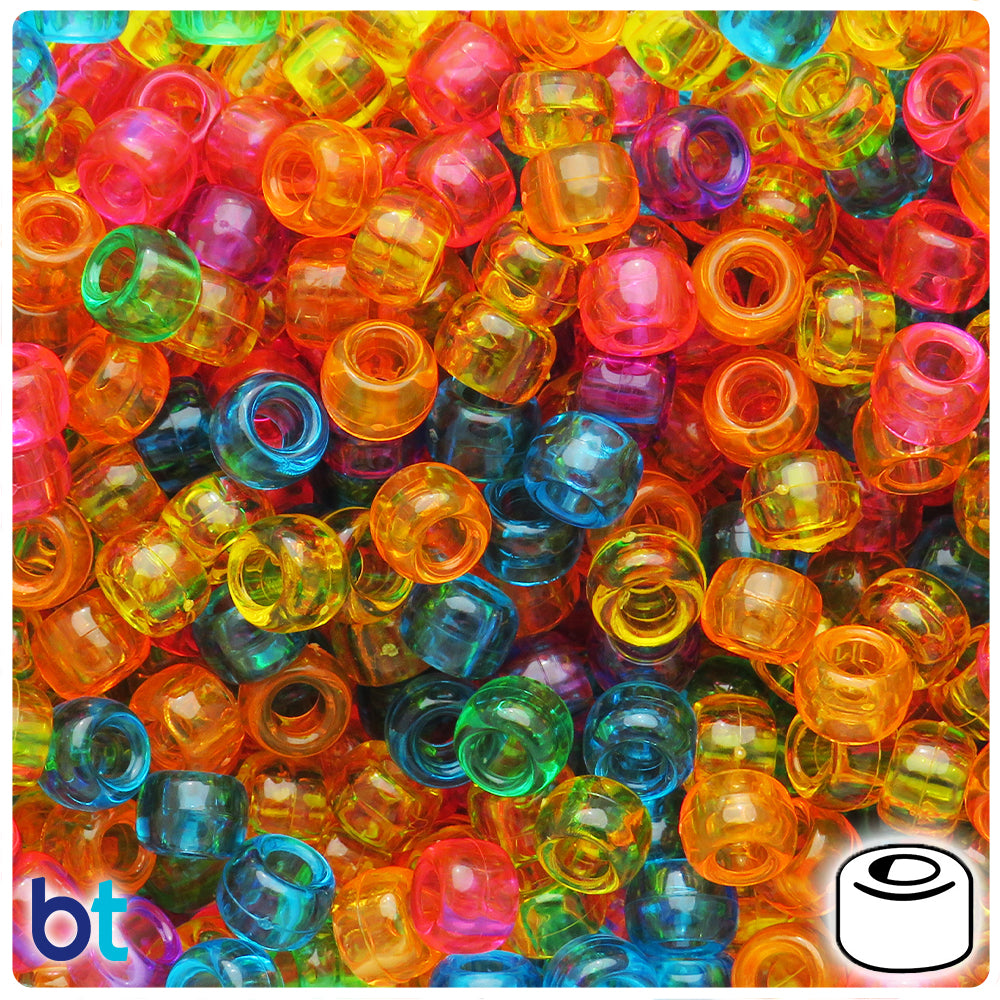 Vibrant Transparent Mix 9mm Barrel Pony Beads (500pcs)