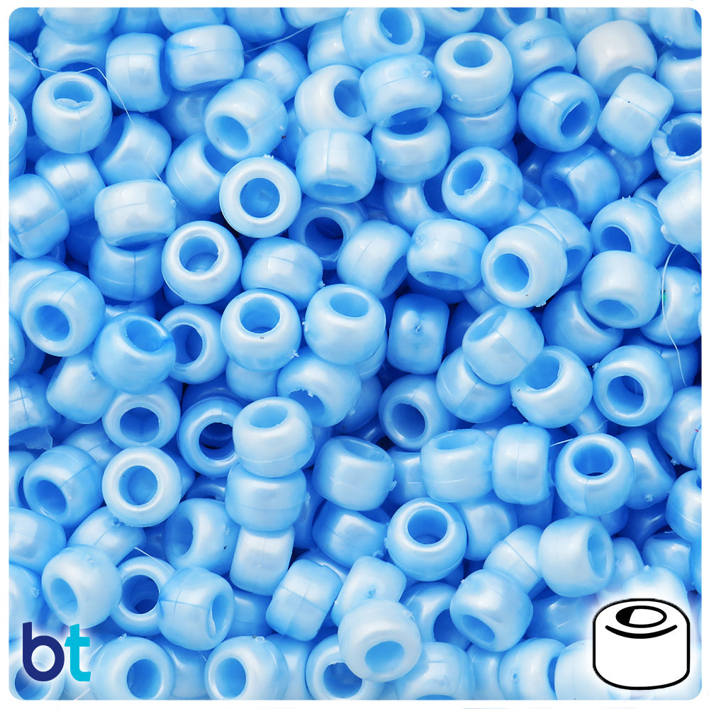 Pastel Blue Pearl 9mm Barrel Pony Beads (100pcs)