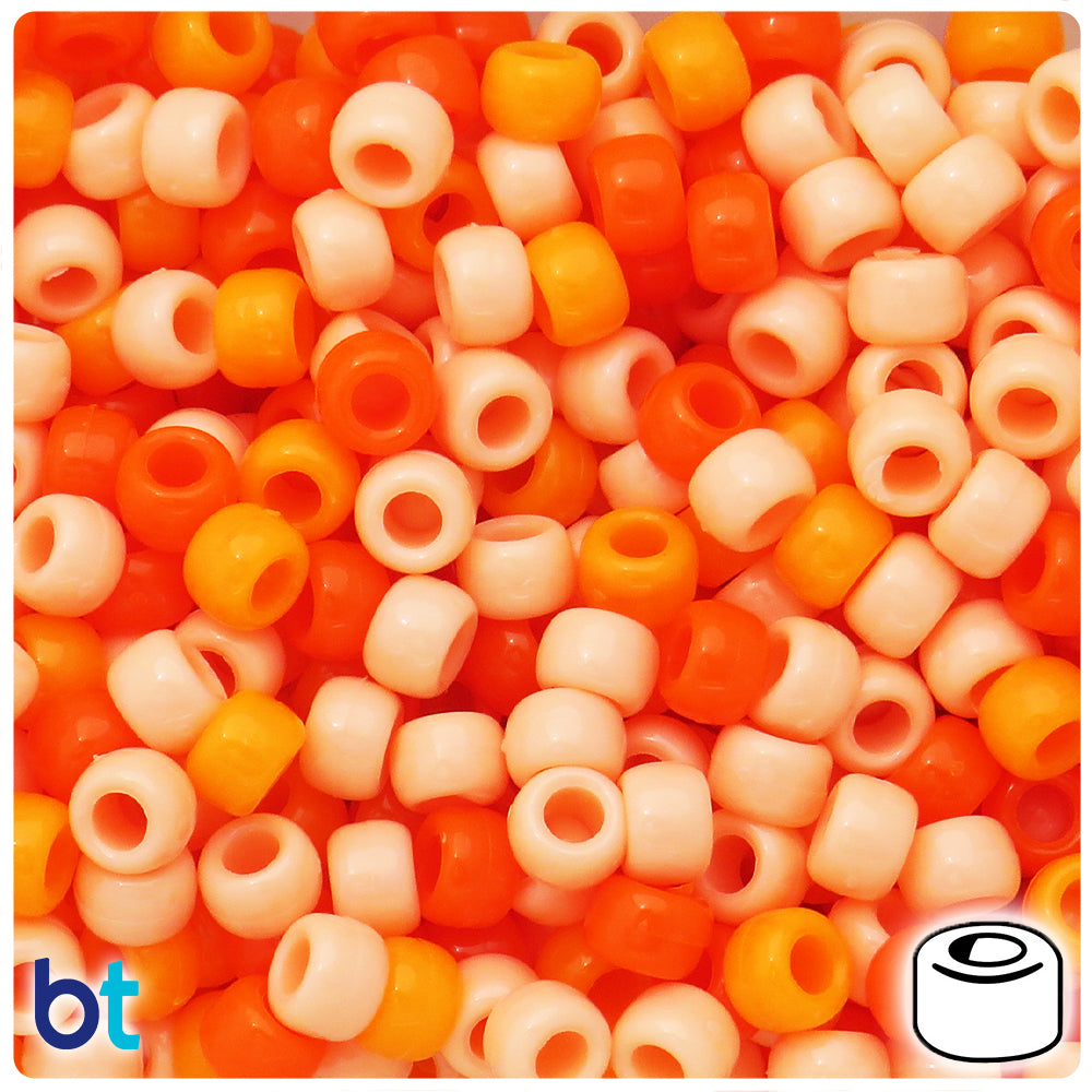 Orange Ombre Opaque Mix 9mm Barrel Pony Beads (100pcs)