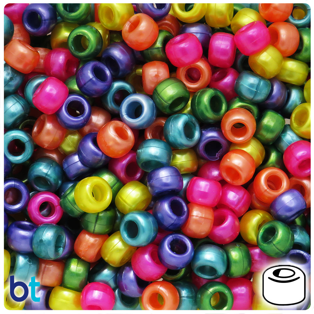 Jelly Pearl Mix 9mm Barrel Pony Beads (500pcs)