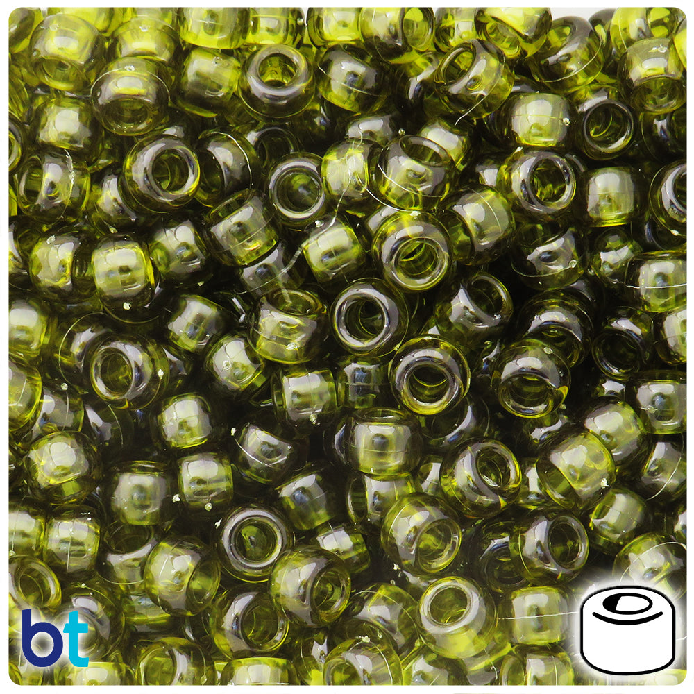Vintage Avocado Transparent 9mm Barrel Pony Beads (500pcs)