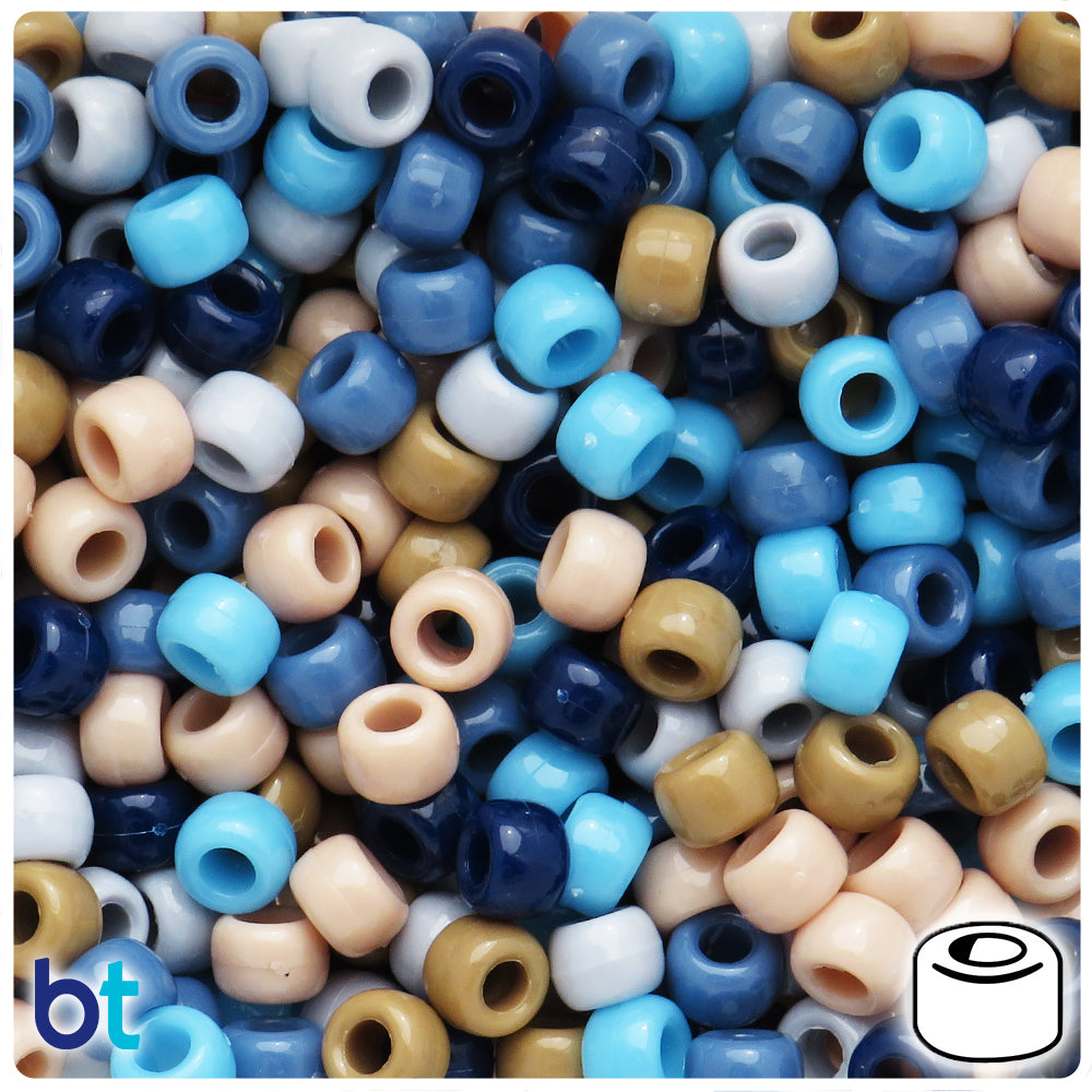 Blue Camouflage Opaque Mix 9mm Barrel Pony Beads (100pcs)