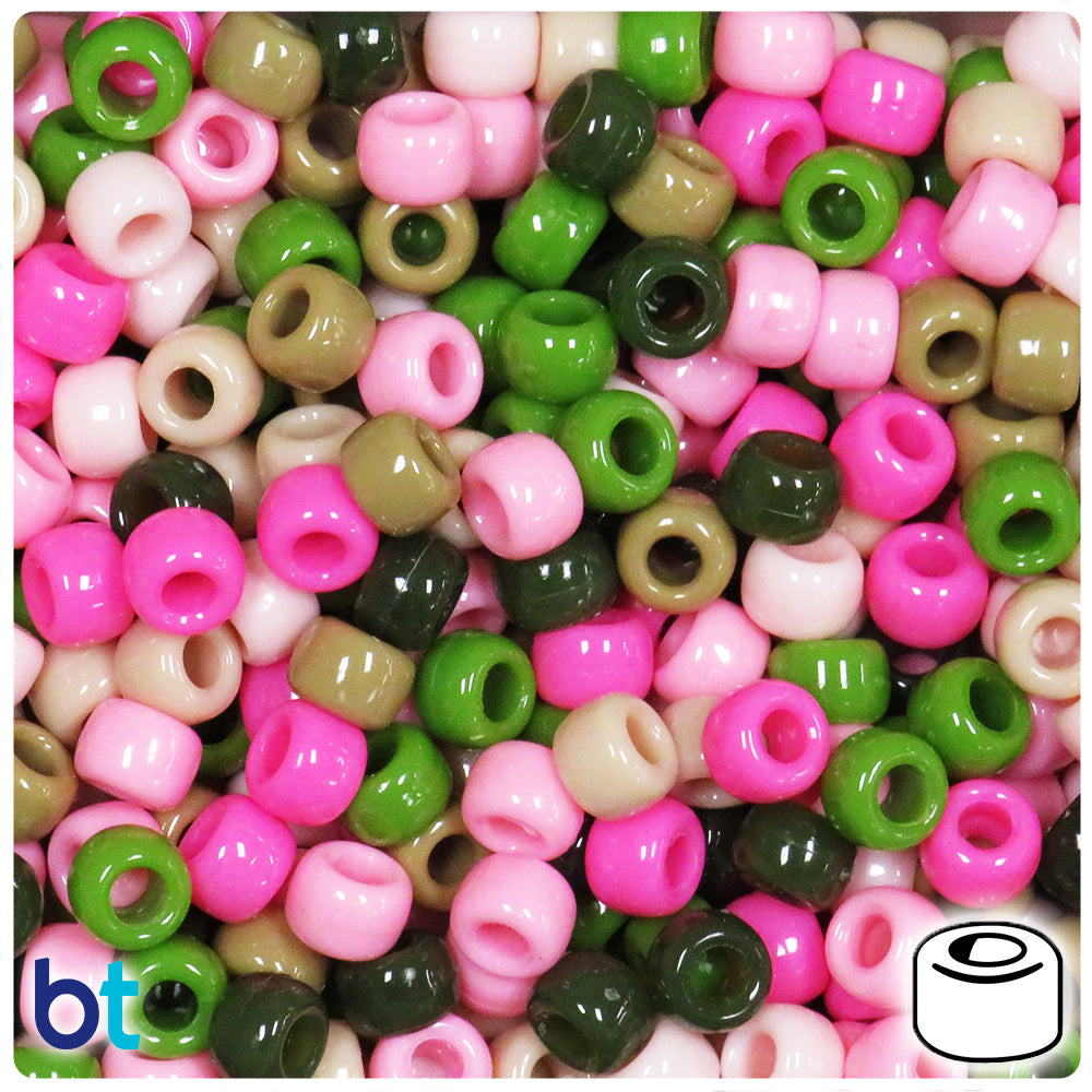 Pink Camouflage Opaque Mix 9mm Barrel Pony Beads (500pcs)