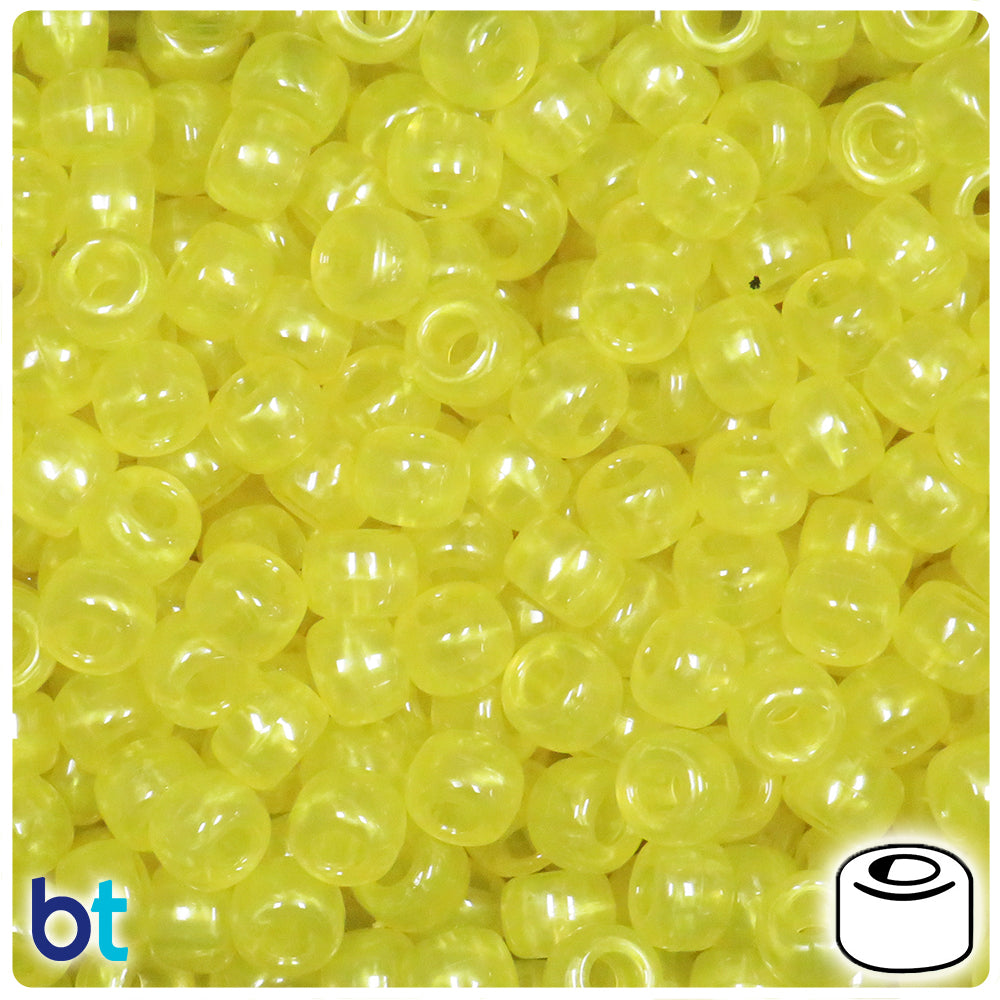 Yellow Adrenaline Translucent 9mm Barrel Pony Beads (100pcs)