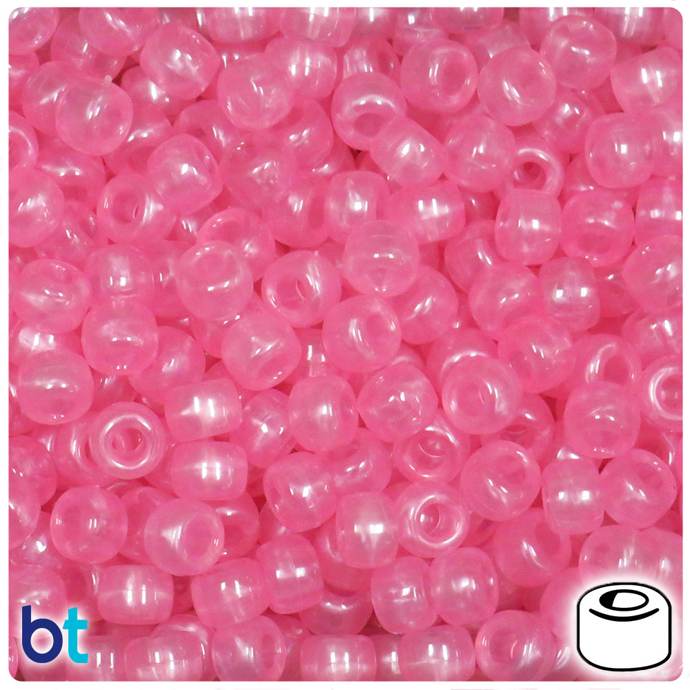 Pink Adrenaline Translucent 9mm Barrel Pony Beads (100pcs)