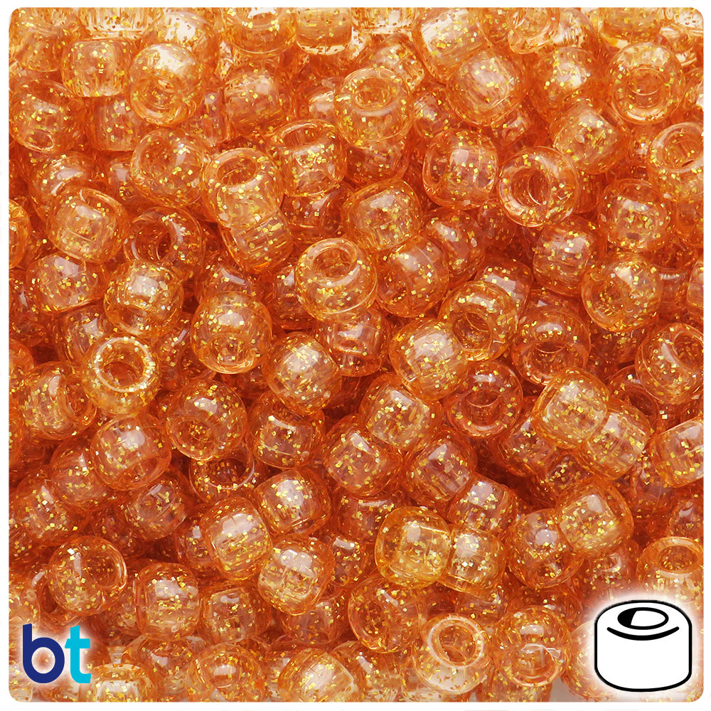 Pastel Pink Gold Sparkle 9mm Barrel Pony Beads (100pcs)