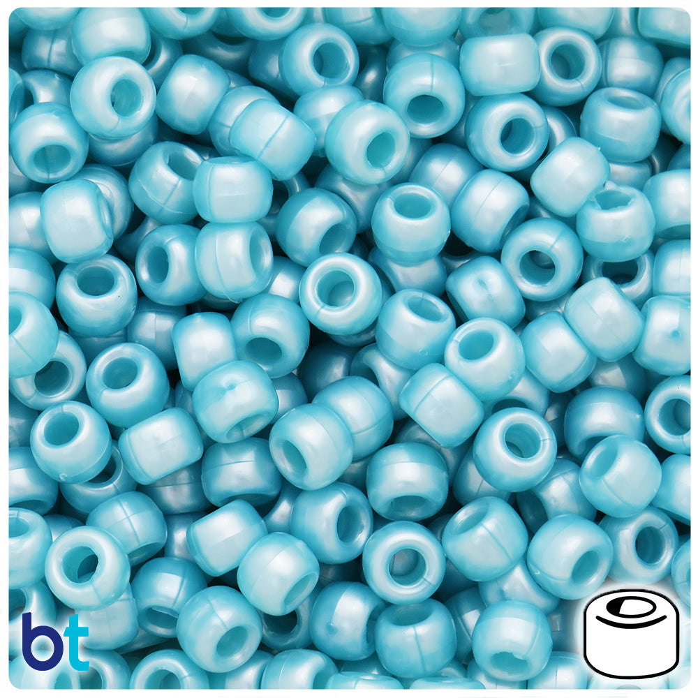 Sea Blue Pearl 9mm Barrel Pony Beads (500pcs)