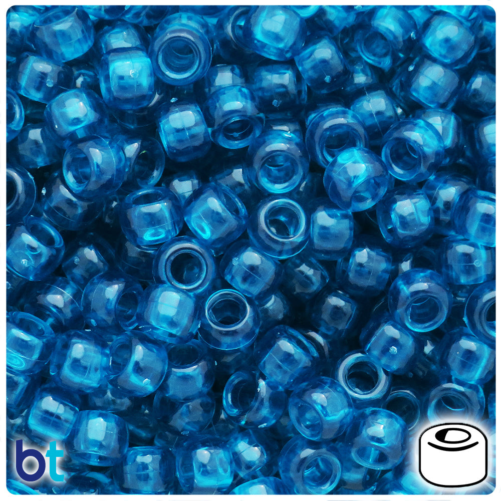 Dark Turquoise Transparent 9mm Barrel Pony Beads (100pcs)
