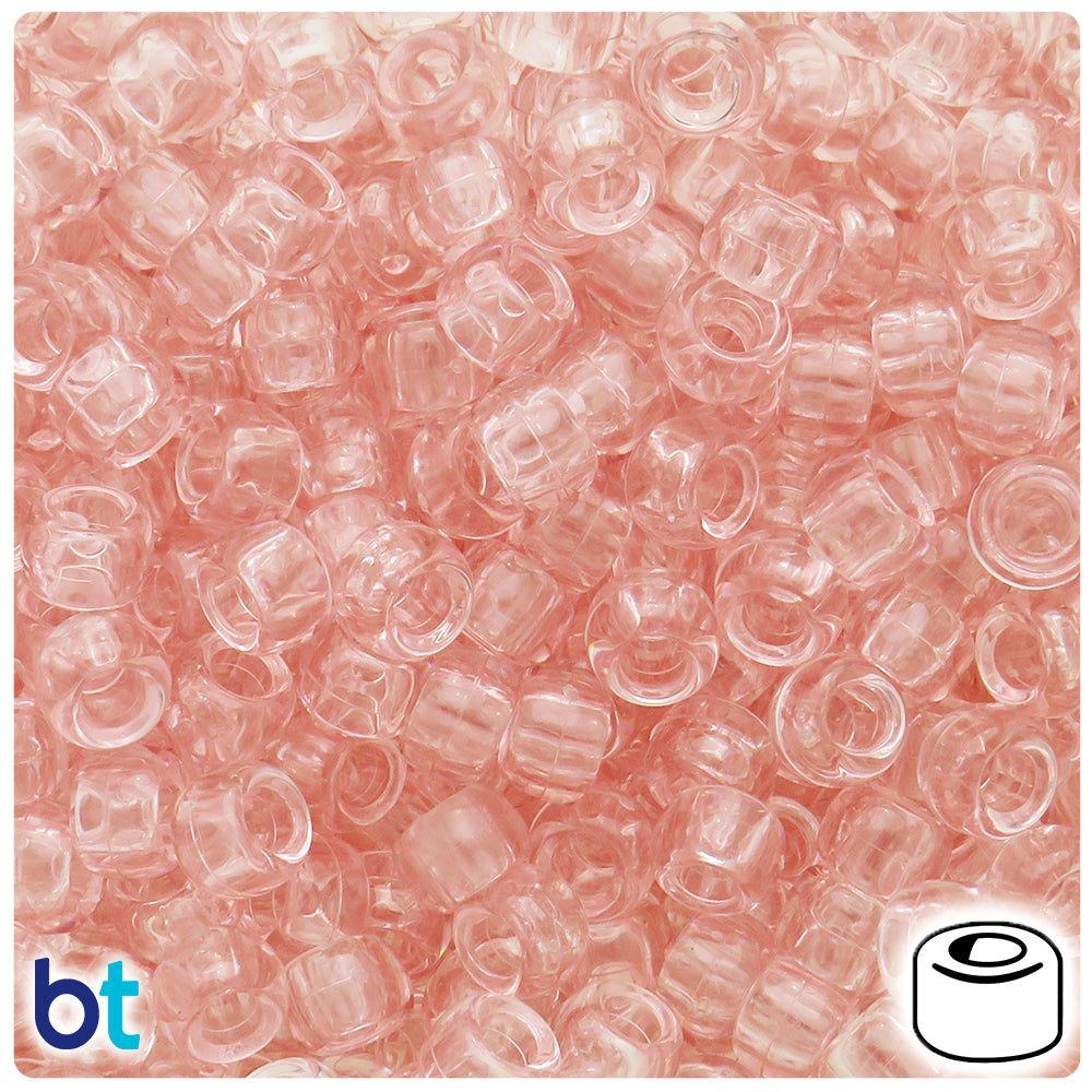 Light Coral Transparent 9mm Barrel Pony Beads (500pcs)