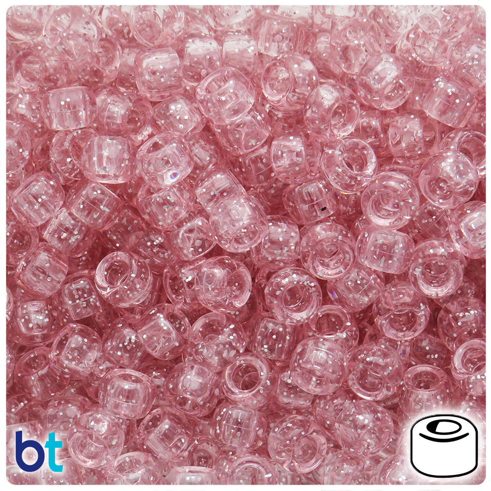 Light Coral Sparkle 9mm Barrel Pony Beads (100pcs)