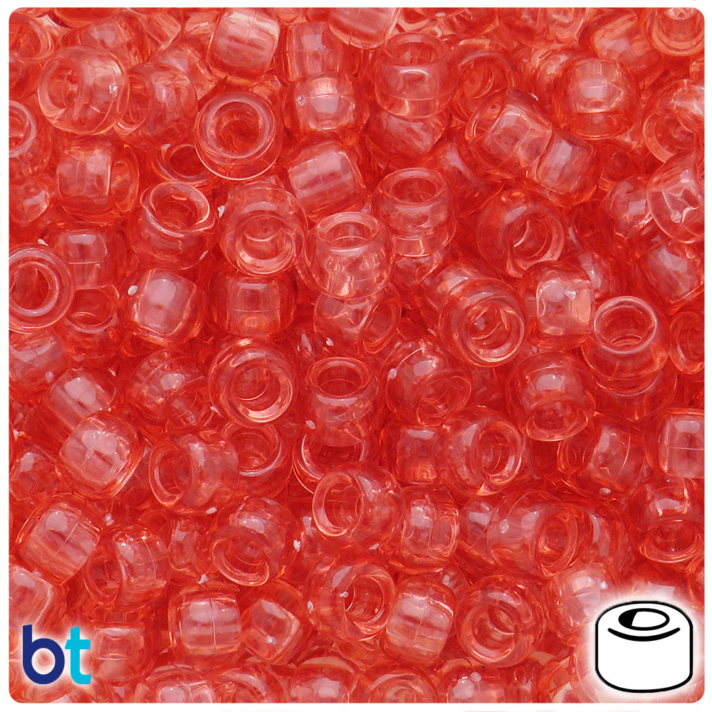 Medium Coral Transparent 9mm Barrel Pony Beads (500pcs)