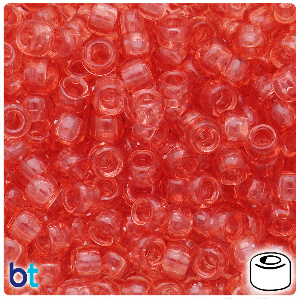 Medium Coral Transparent 9mm Barrel Pony Beads (25g)