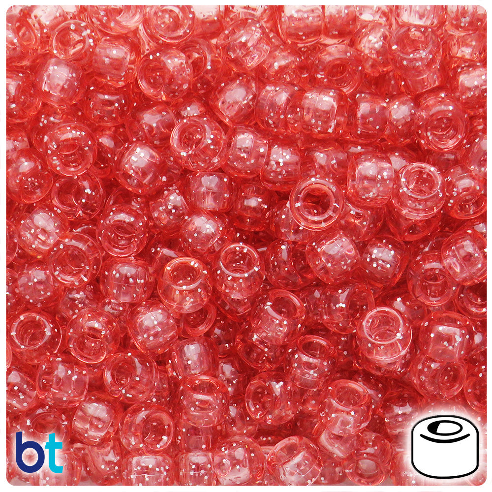 Medium Coral Sparkle 9mm Barrel Pony Beads (100pcs)
