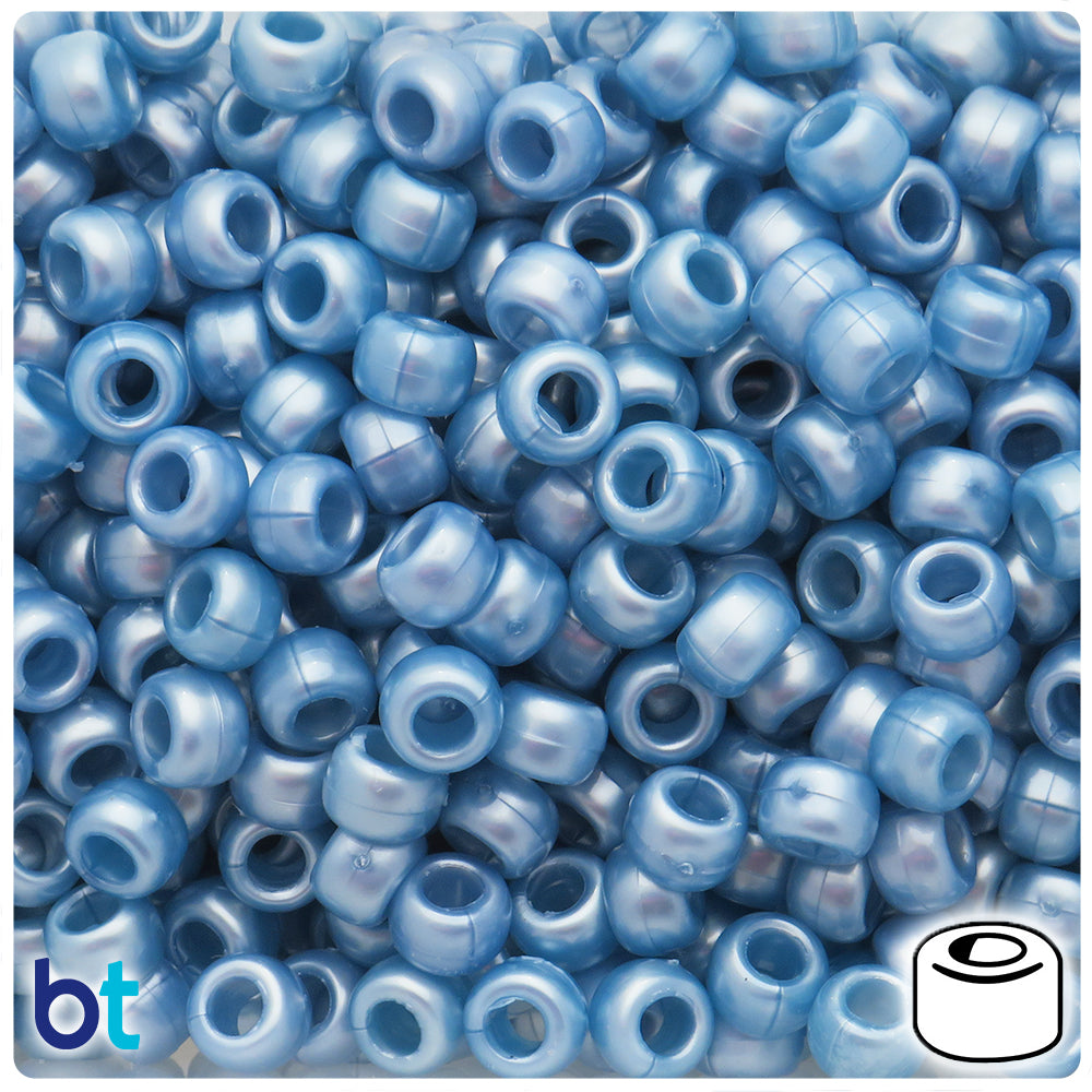 Light Montana Blue Pearl 9mm Barrel Pony Beads (100pcs)