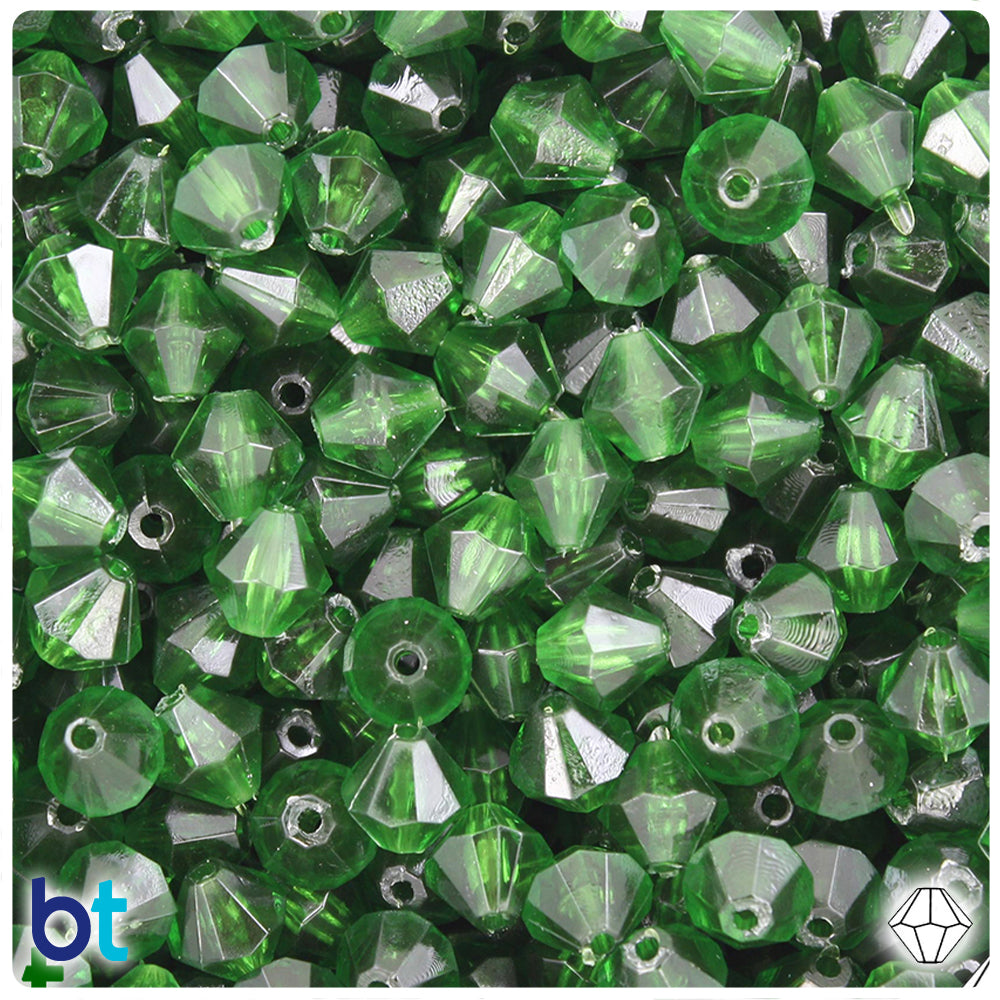 Dark Peridot Transparent 8mm Faceted Bicone Plastic Beads (50pcs)