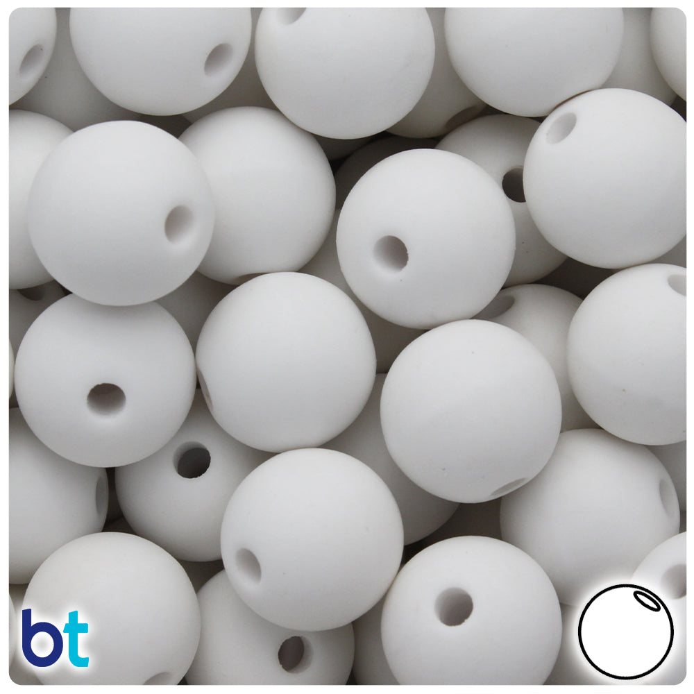 White Matte 18mm Round Large Hole Plastic Beads (18pcs)