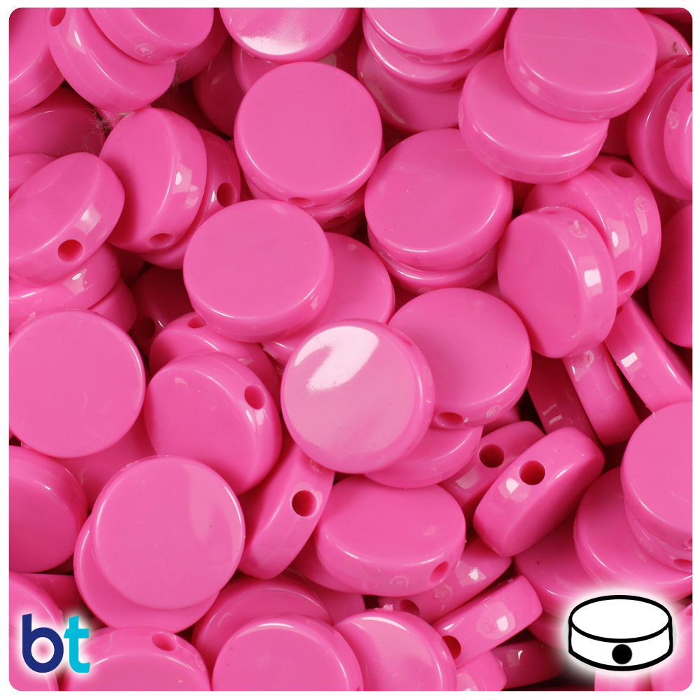 Dark Pink Opaque 13mm Coin Plastic Beads (150pcs)