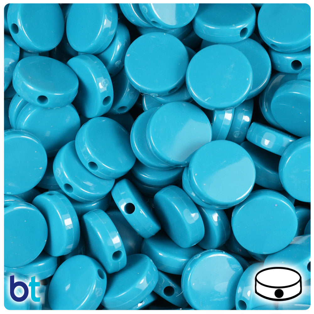 Dark Turquoise Opaque 13mm Coin Plastic Beads (150pcs)