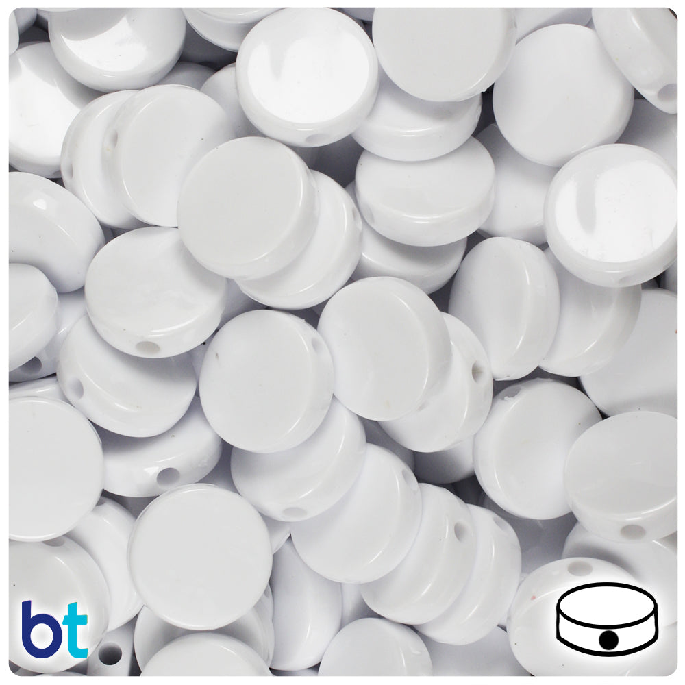 White Opaque 13mm Coin Plastic Beads (150pcs)